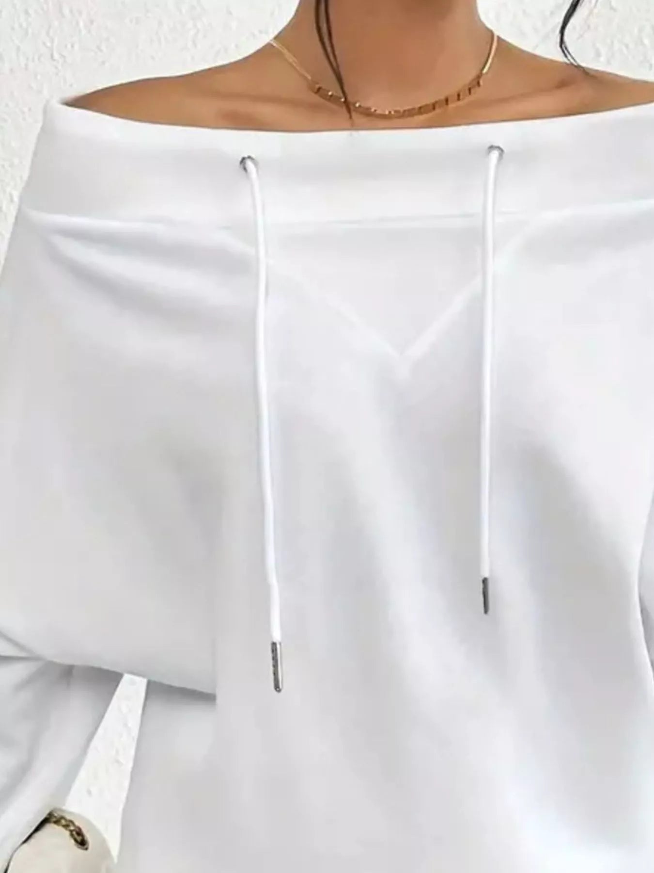 Full Size Off-Shoulder Drawstring Long Sleeve Top Plus Size 