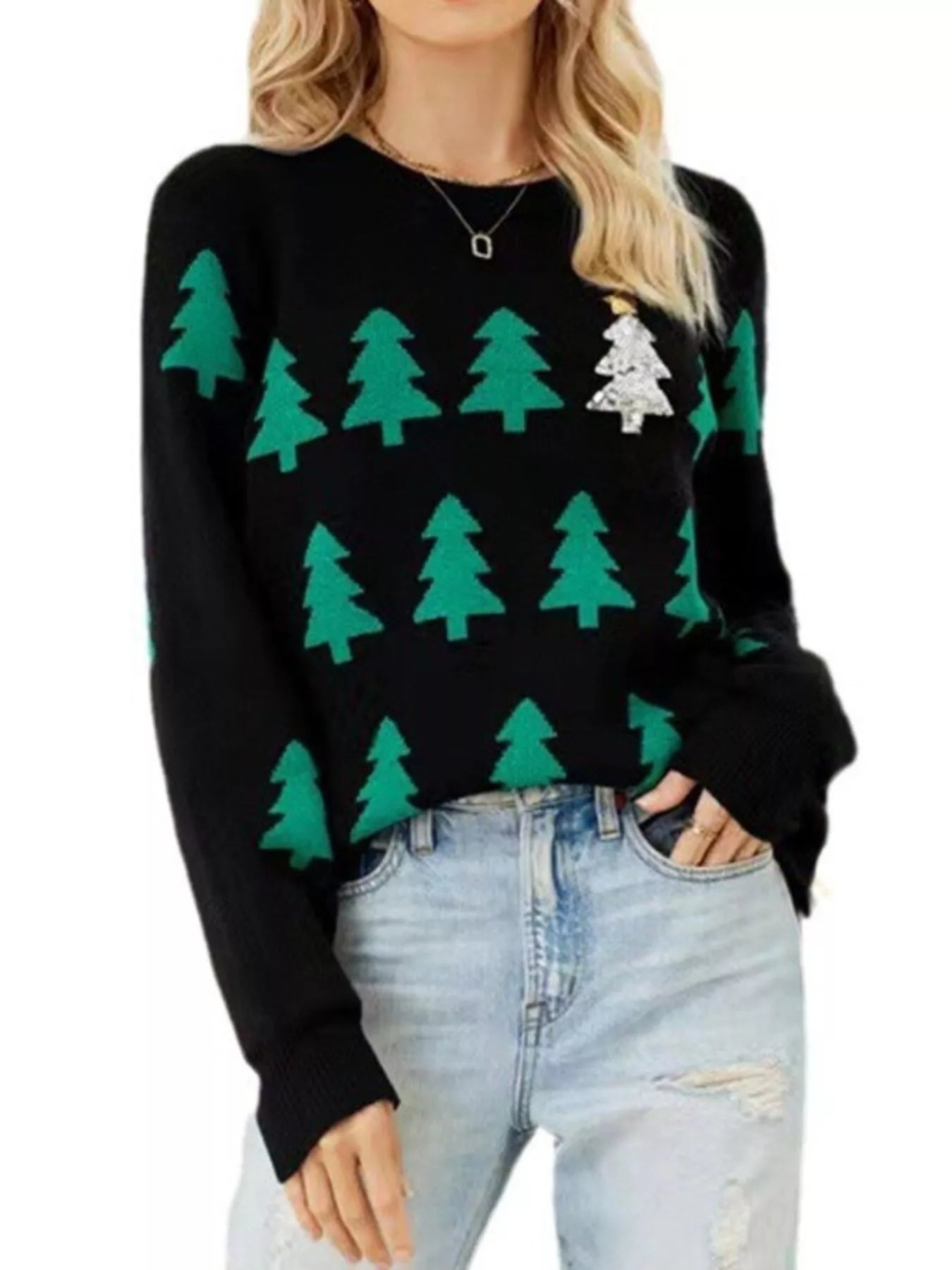 Christmas Tree Pattern Long Sleeve Sweater 