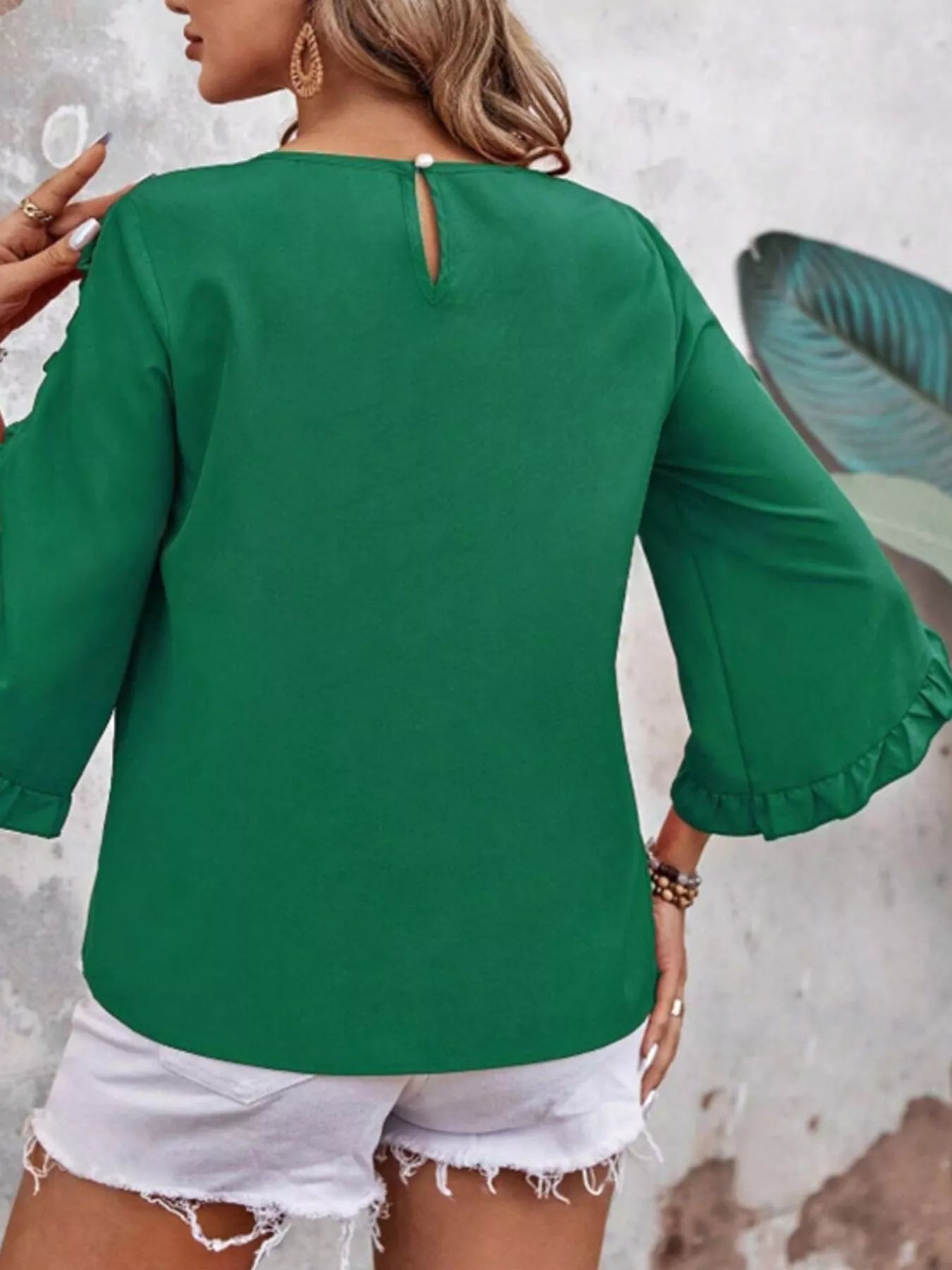 Ruffle Sleeve Solid Color Blouse 