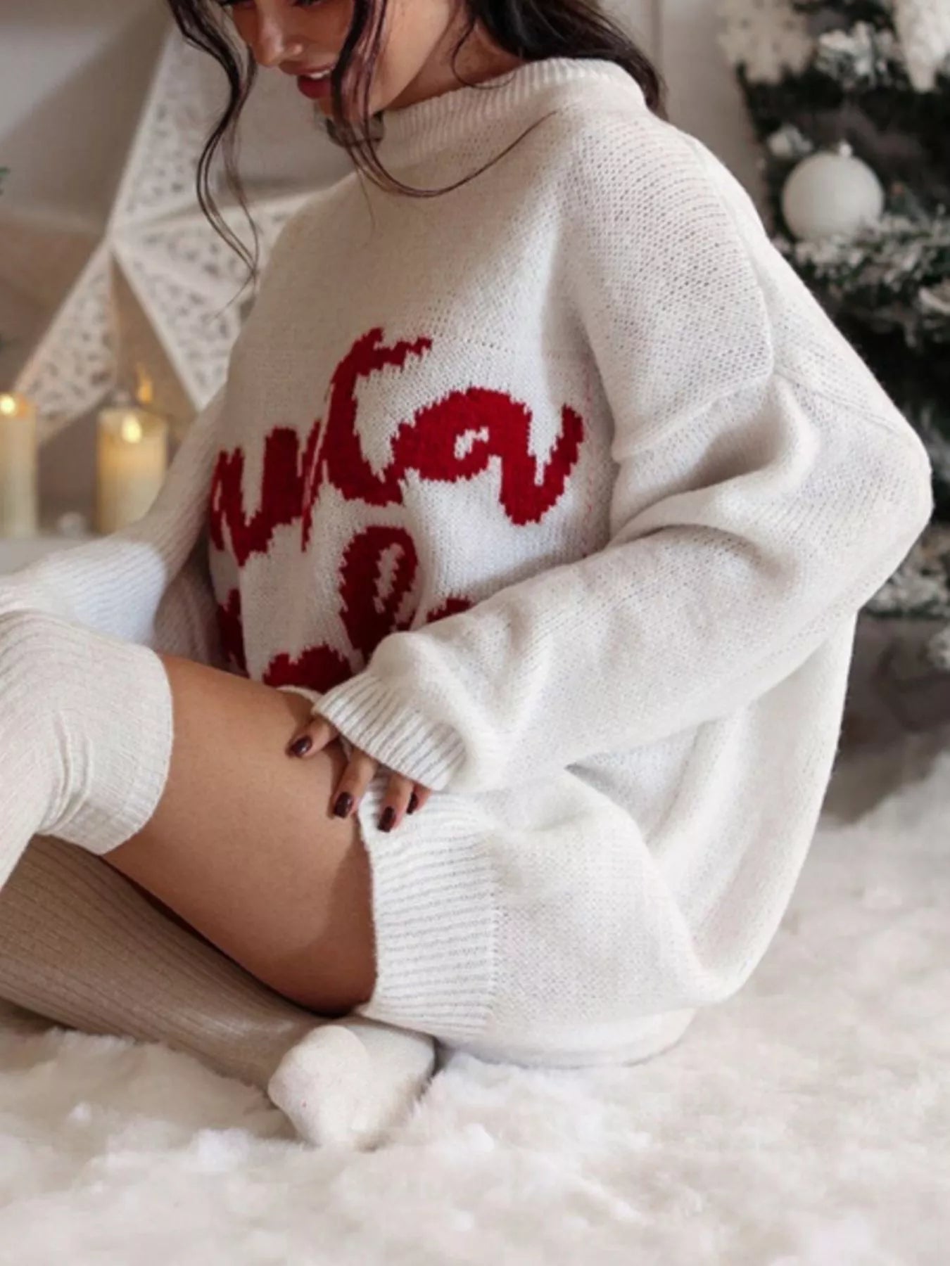 Christmas Letter Oversized Sweater Dress 