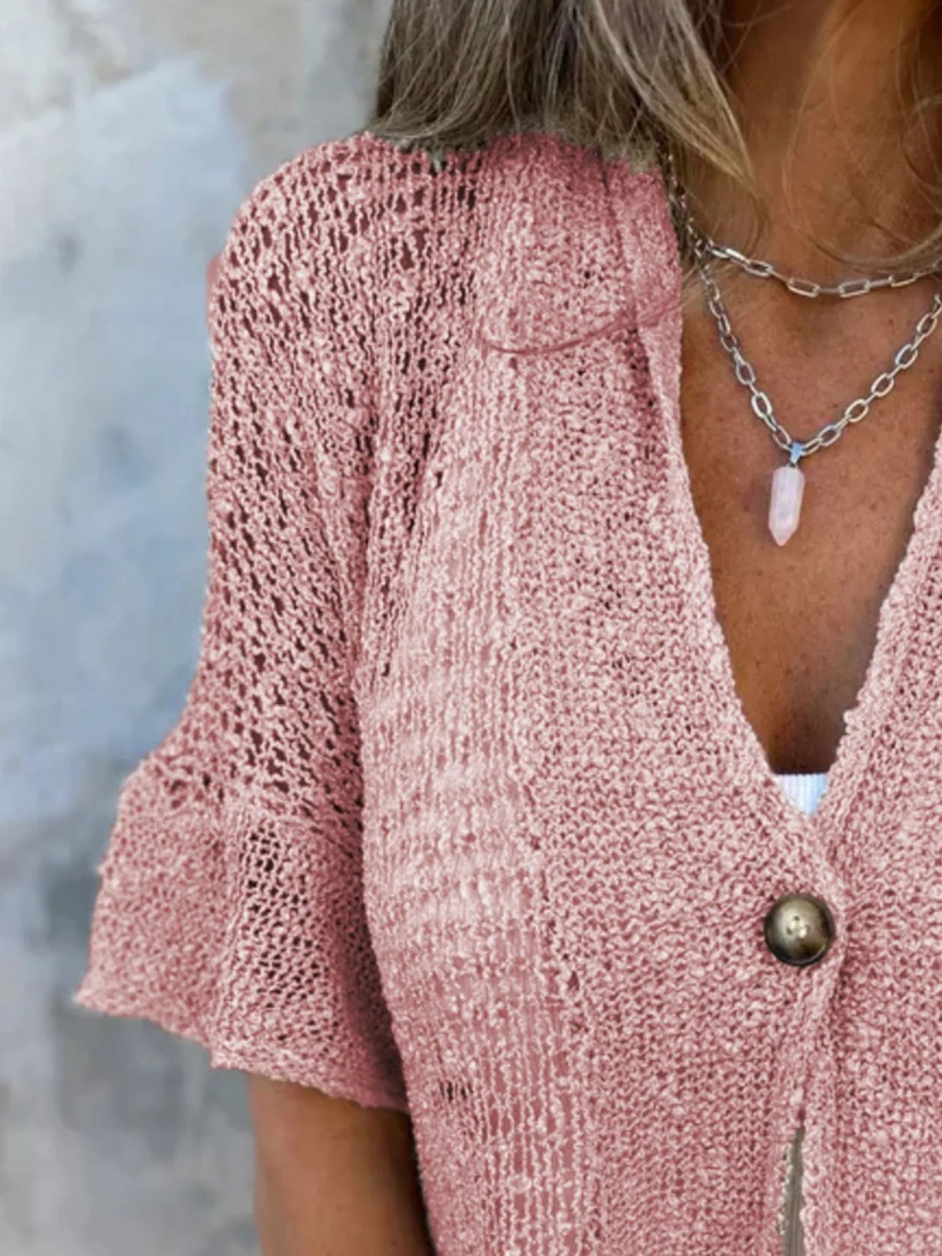 Full Size One Button Half Sleeve Cardigan Plus Size 