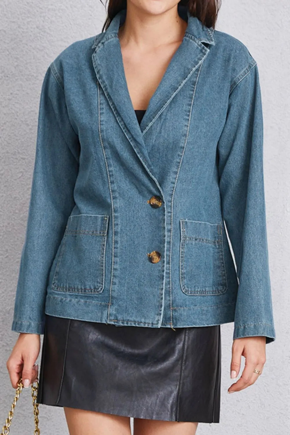 Pocketed Button Up Denim Jacket 