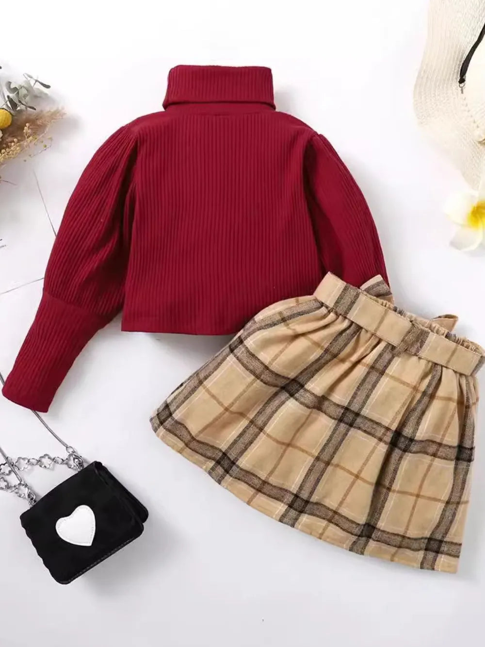 Turtleneck Long Sleeve Top and Skirt Set 
