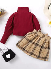 Turtleneck Long Sleeve Top and Skirt Set 