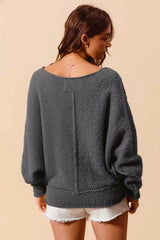 SO ME Loose Fit Exposed Seam Slouchy Boucle Sweater 