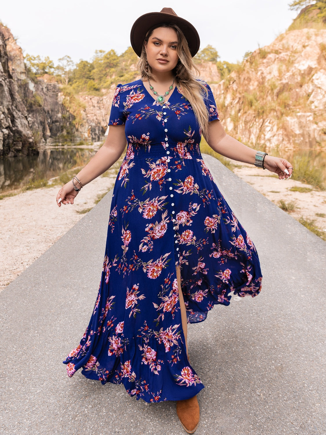 Plus Size V-Neck Maxi Dress 