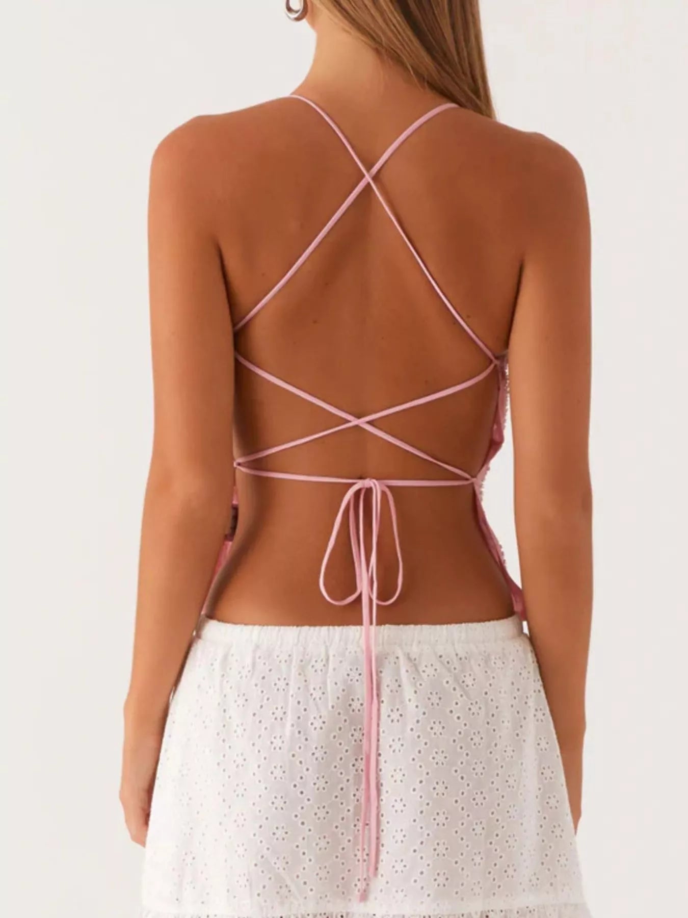 Floral Lace Up Back V-Neck Cami 
