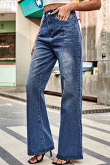 Buttoned Loose Fit Jeans with Pockets 