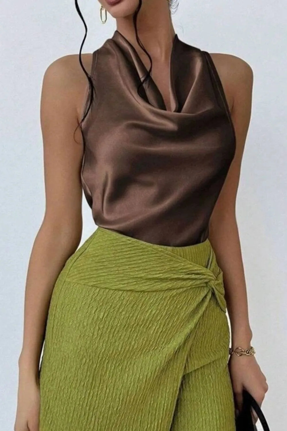 Satin Cowl Neck Sleeveless Blouse 