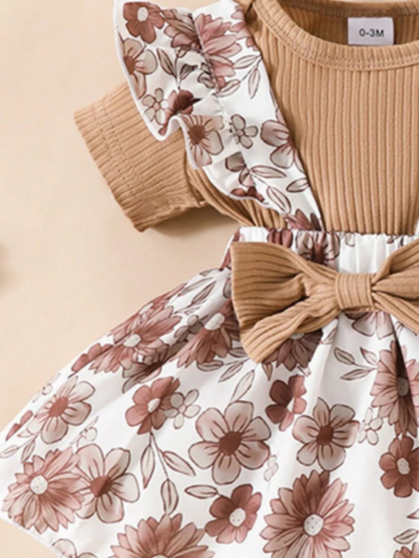 Children's Floral Print Ruffle Trim Baby Set with Headband 