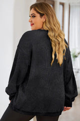 Plus Size Heart Ribbed Round Neck Sweatshirt 