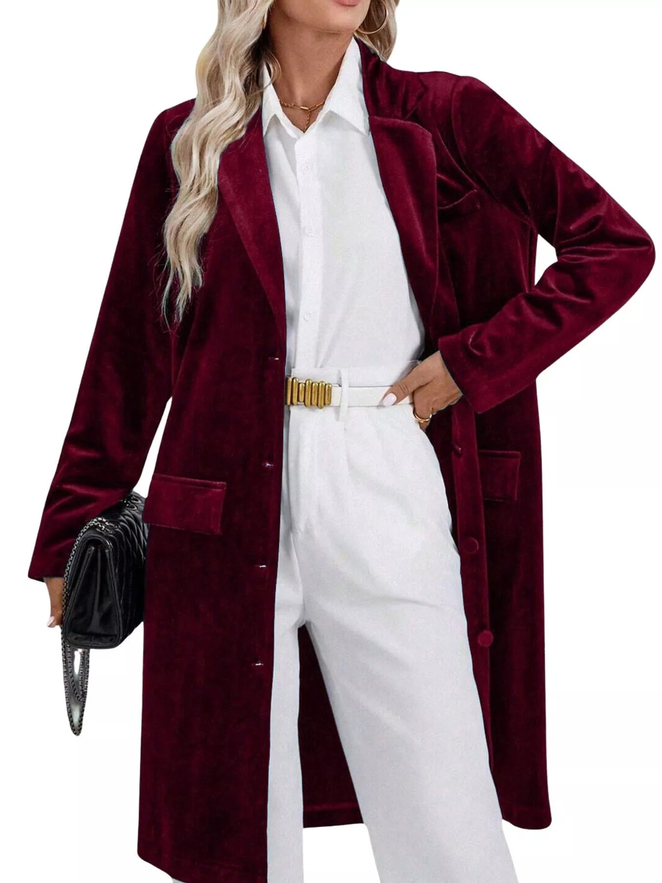Lapel Collar Long Sleeve Longline Coat 