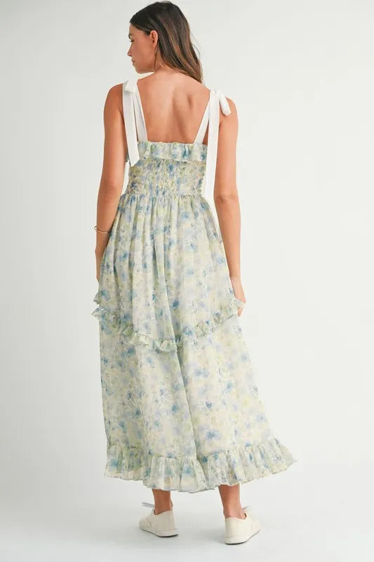 MABLE Floral Printed Shoulder Strap Midi Dress 