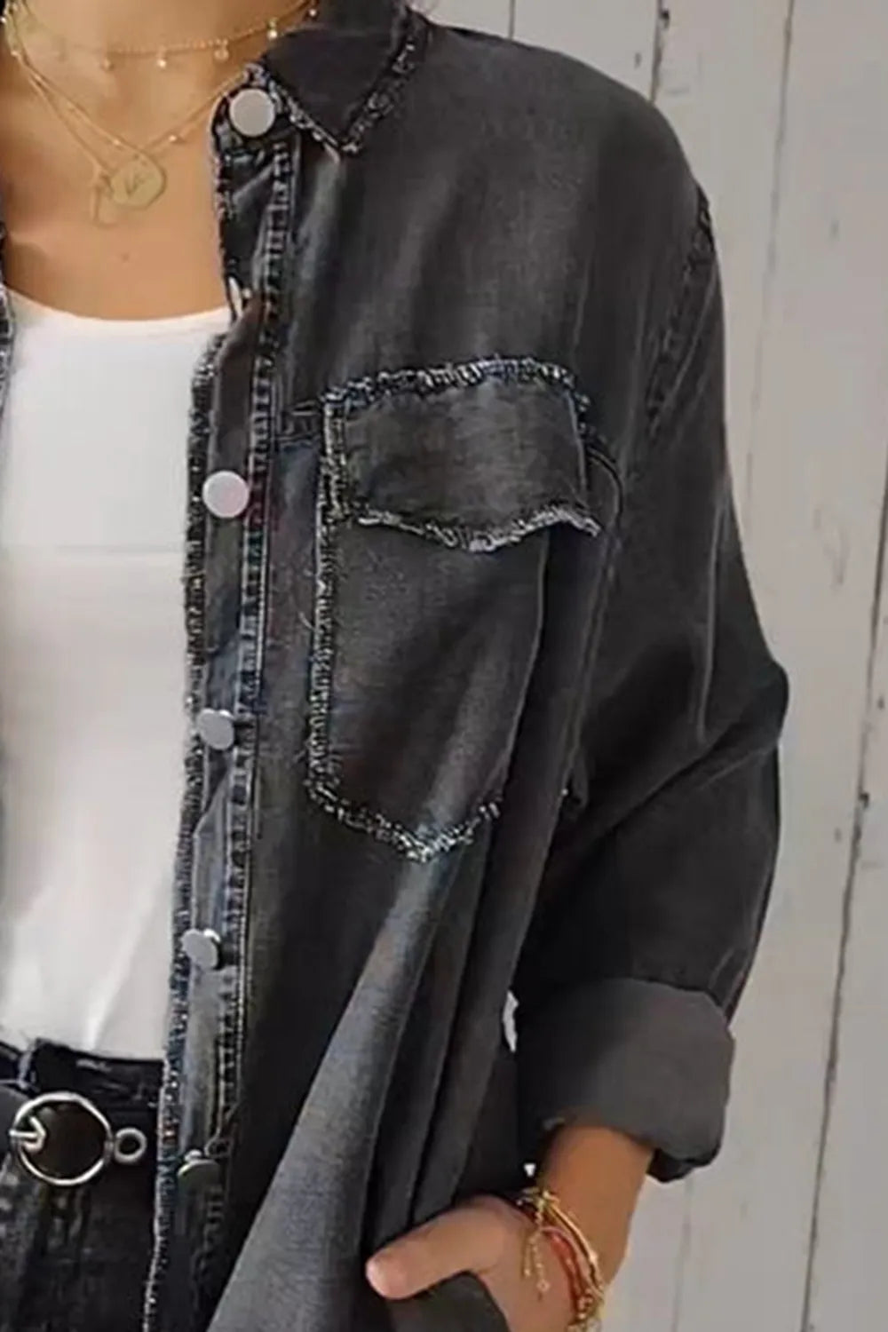 Full Size Pocketed Button Up Long Sleeve Denim Jacket 
