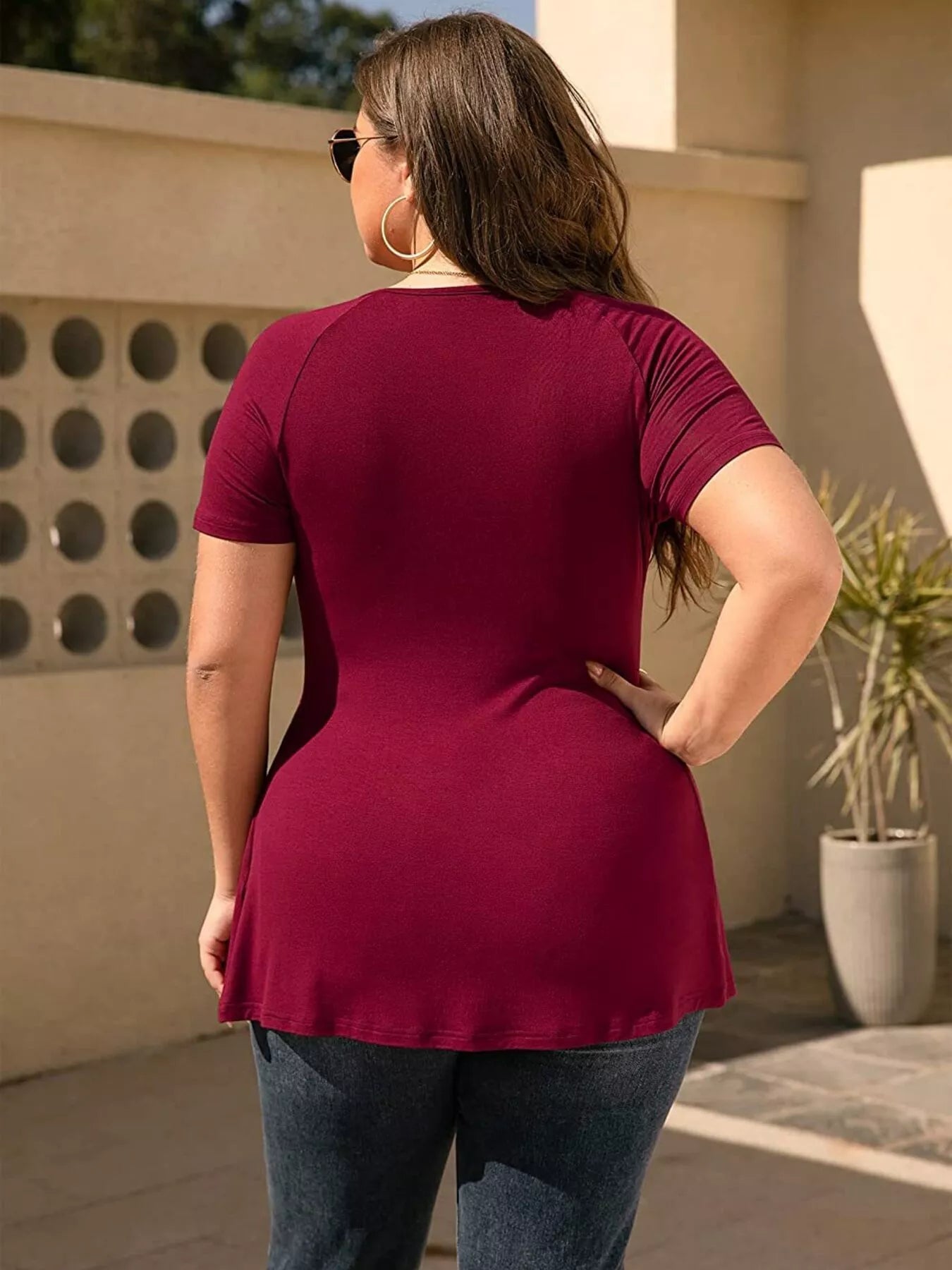 Plus Size Surplice Short Sleeve T-Shirt 