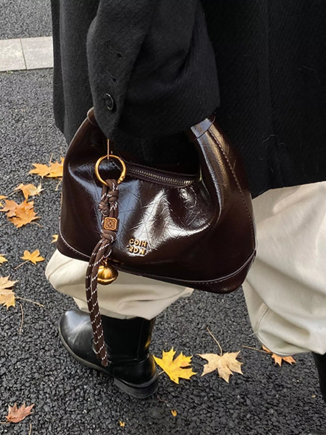 Leather Crossbody Bag with Charm 