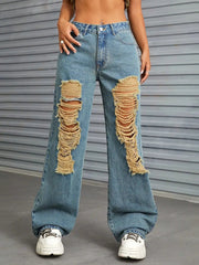 Distressed Wide Leg Jeans with Pockets 