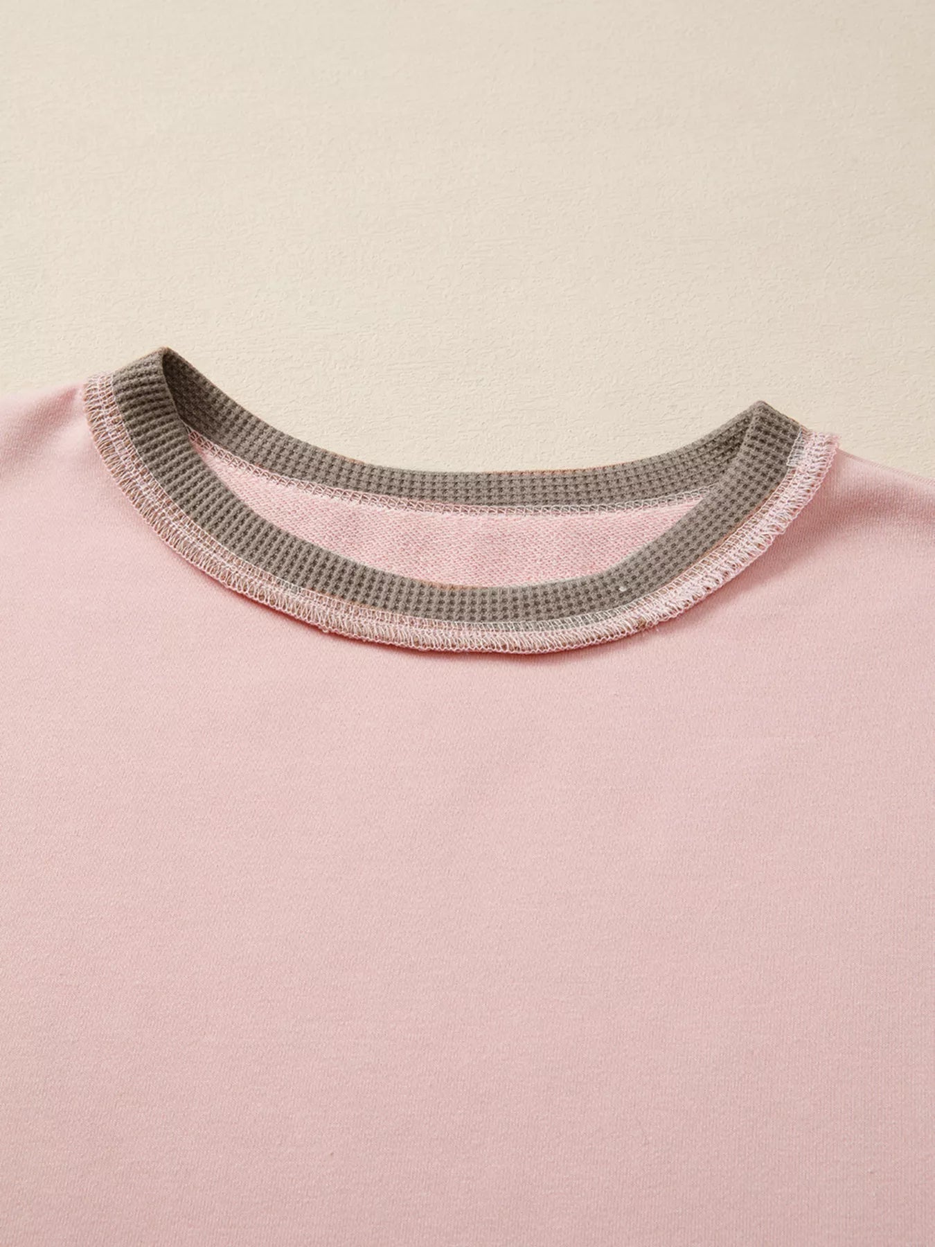 Color Block Mix Texture Waffle Patchwork Oversize Sweatshirt 