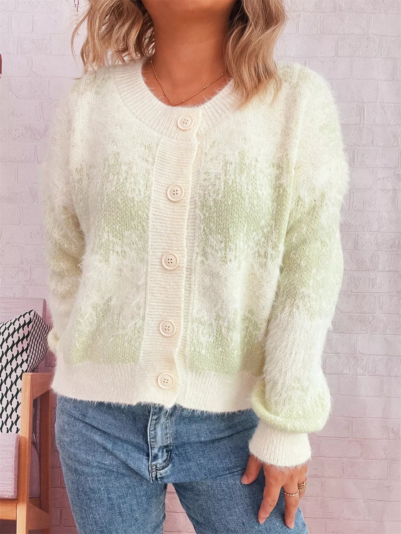Ribbed Hem Button Up Cardigan 
