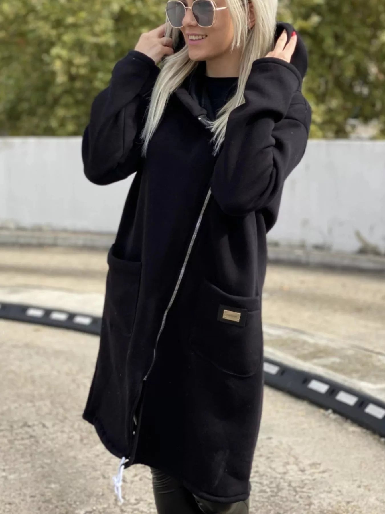 Full Size Asymmetrical Zip-Up Hooded Fleece Outerwear Plus Size 