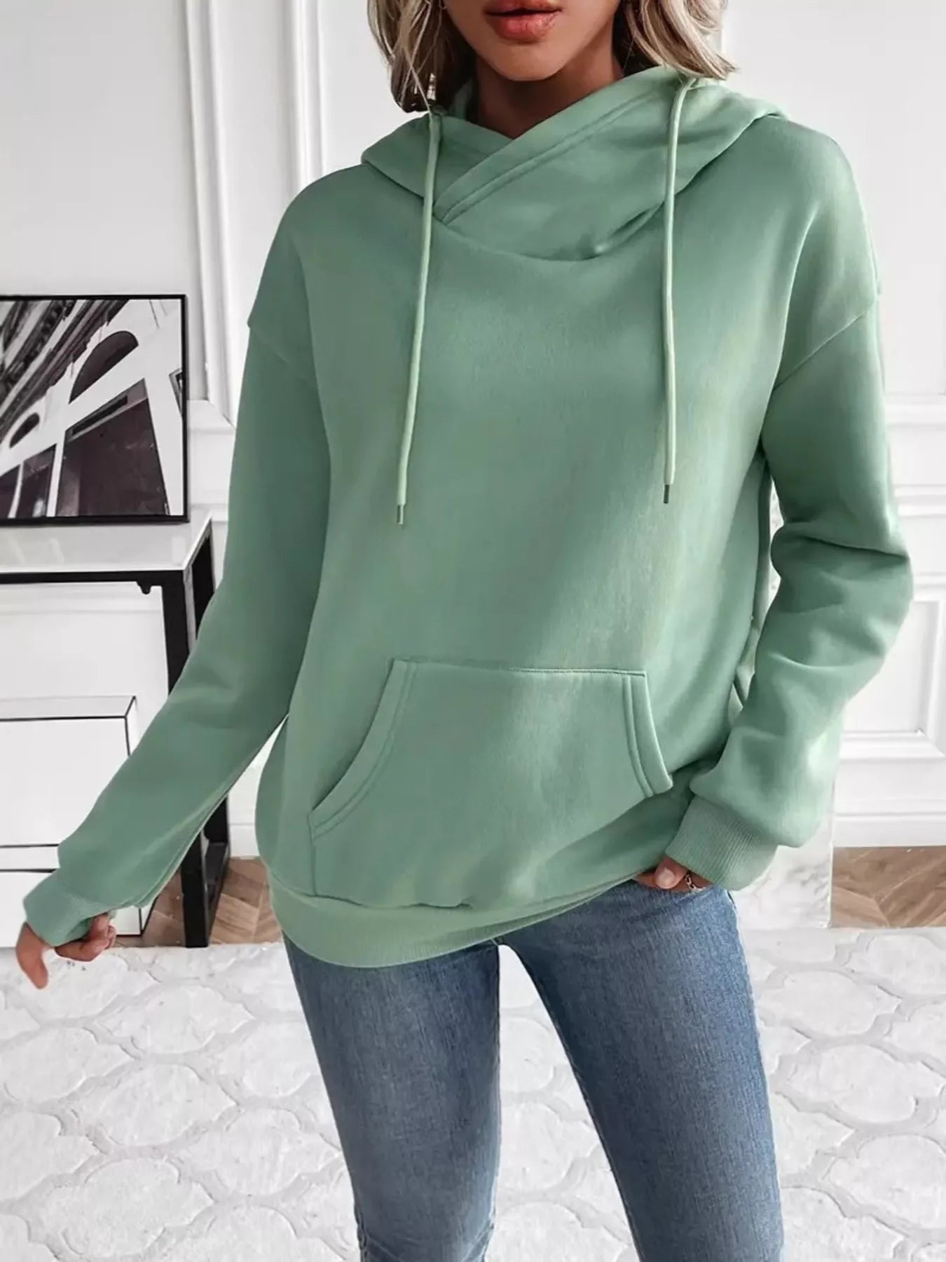 Kangaroo Pocket Long Sleeve Drawstring Hoodie 