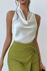 Satin Cowl Neck Sleeveless Blouse 
