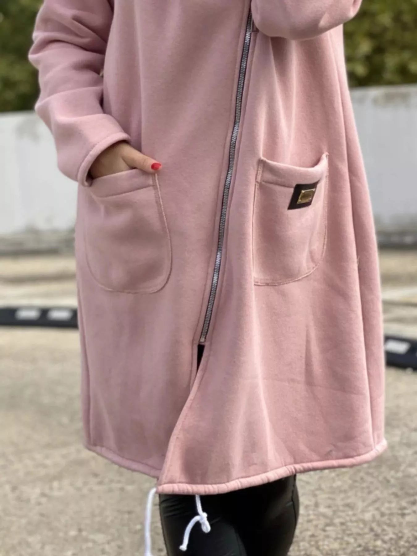 Full Size Asymmetrical Zip-Up Hooded Fleece Outerwear Plus Size 