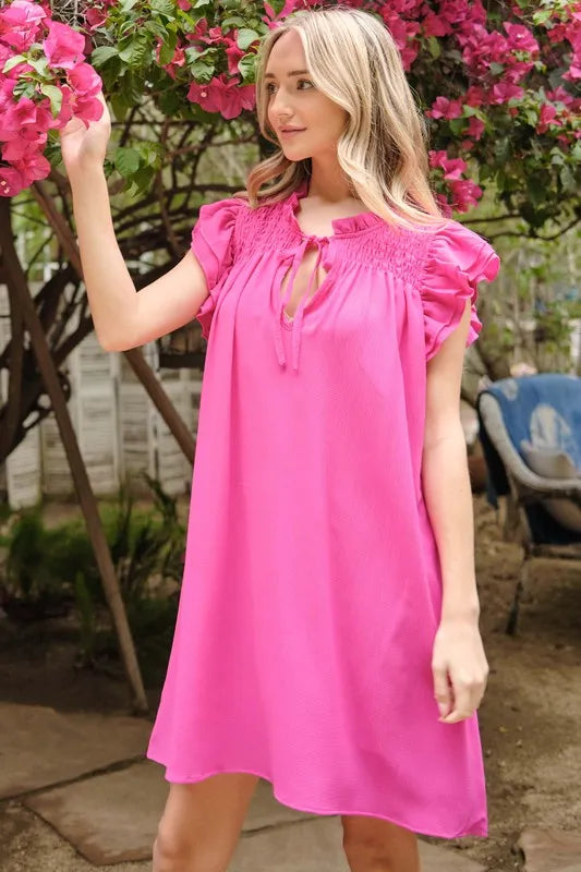 And The Why Ruffle Shoulder Smocked Detailed Dress 