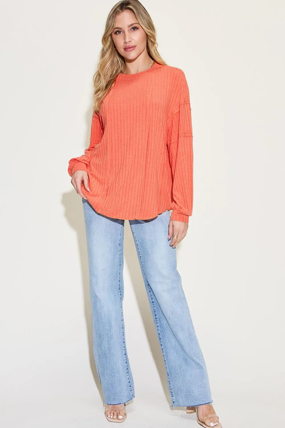 Basic Bae Full Size Ribbed Round Neck Long Sleeve T-Shirt 