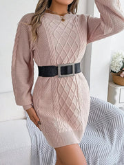 Diamond Cable Knit Sweater Dress with Long Sleeves 