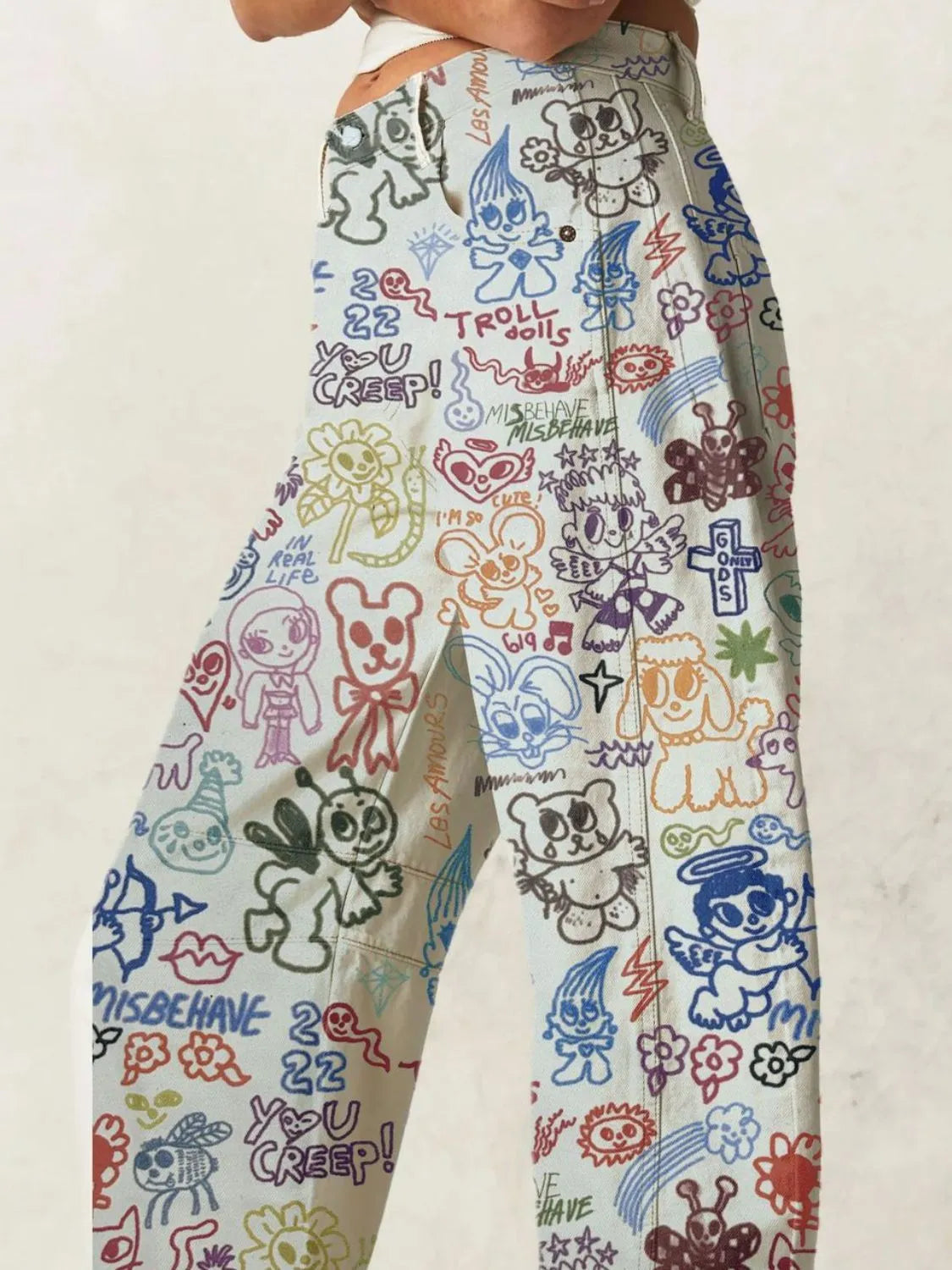 Printed Wide Leg Jeans 