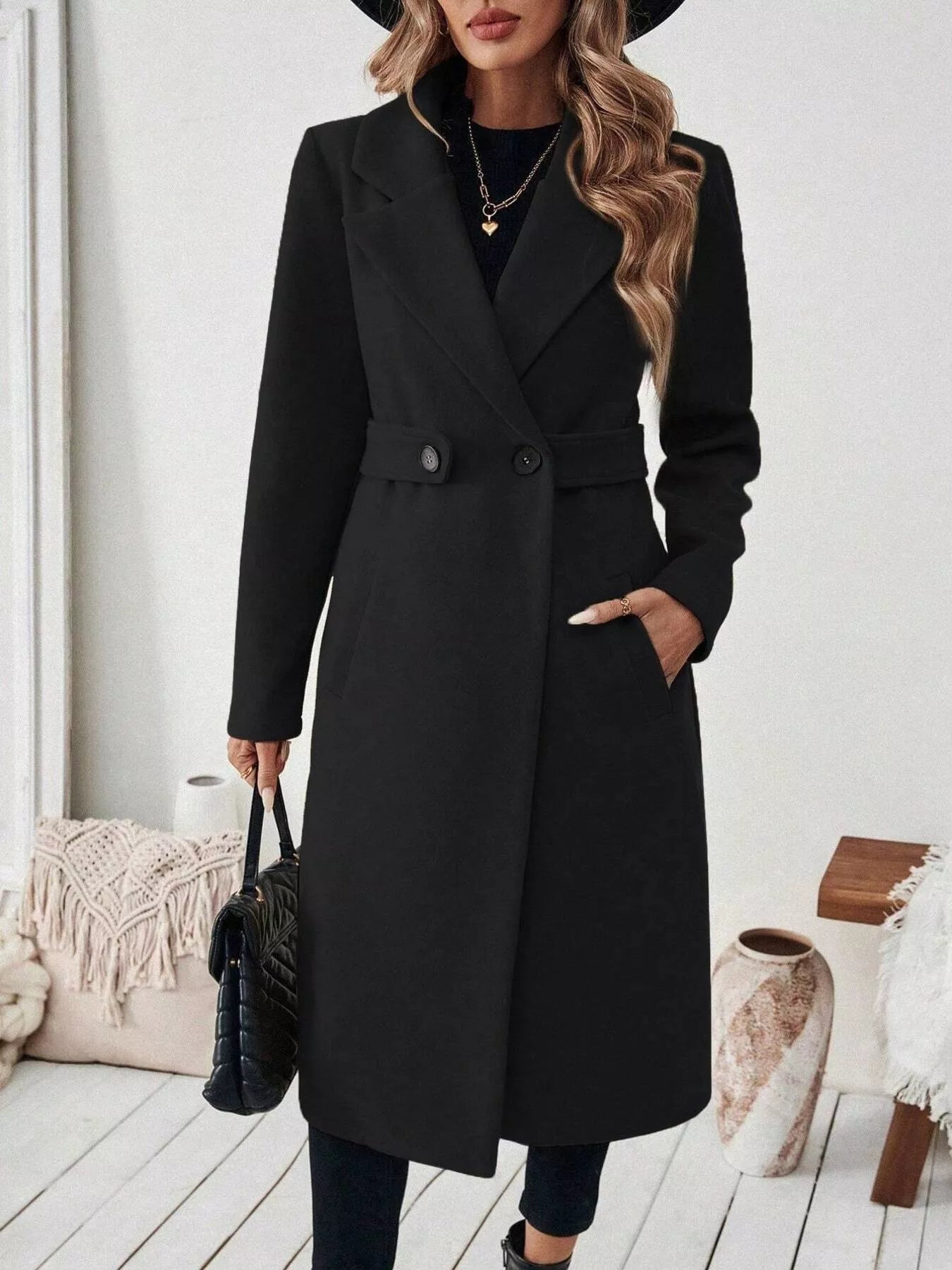 One Button Wool Blend Overcoat 