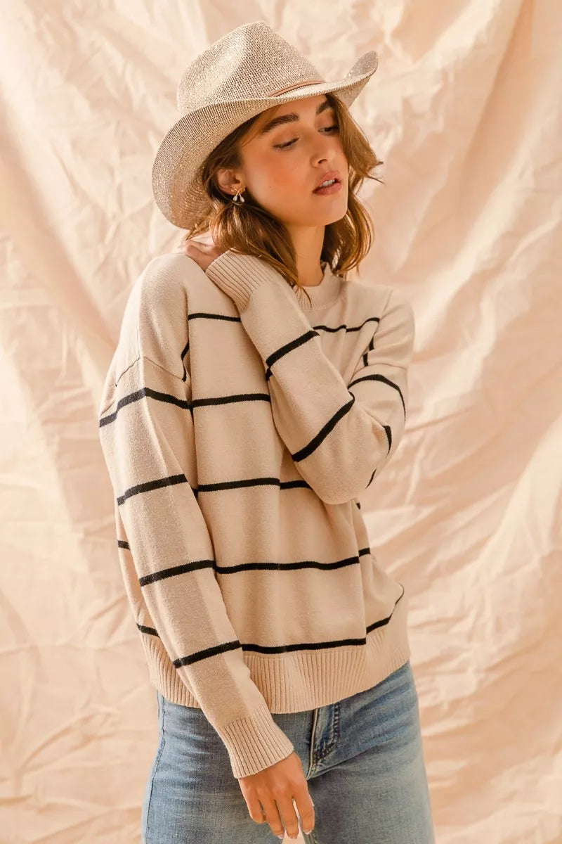 SO ME Stripe Crew Neck Basic Essential Sweater 