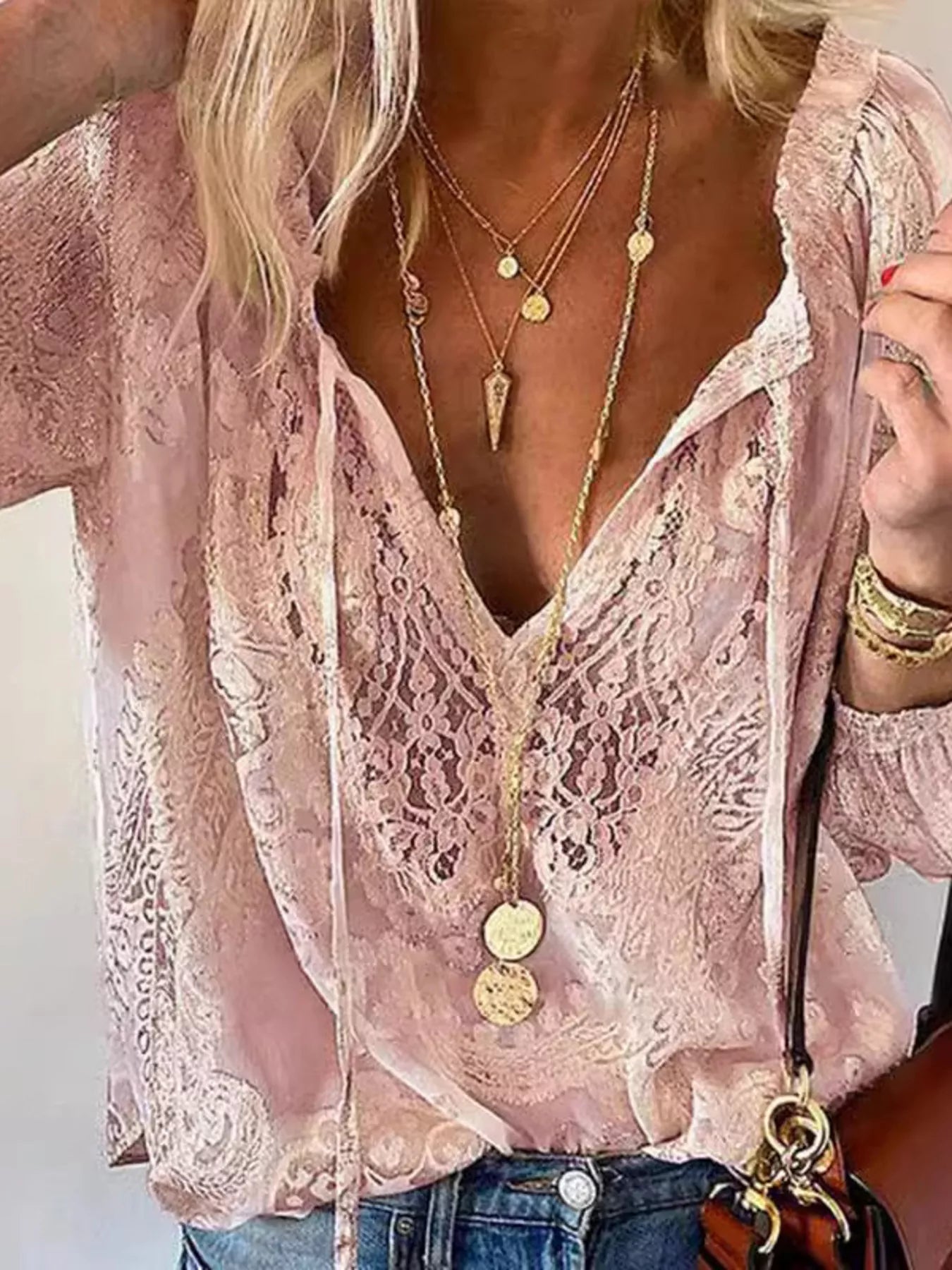 Lace Tie-Neck Blouse 