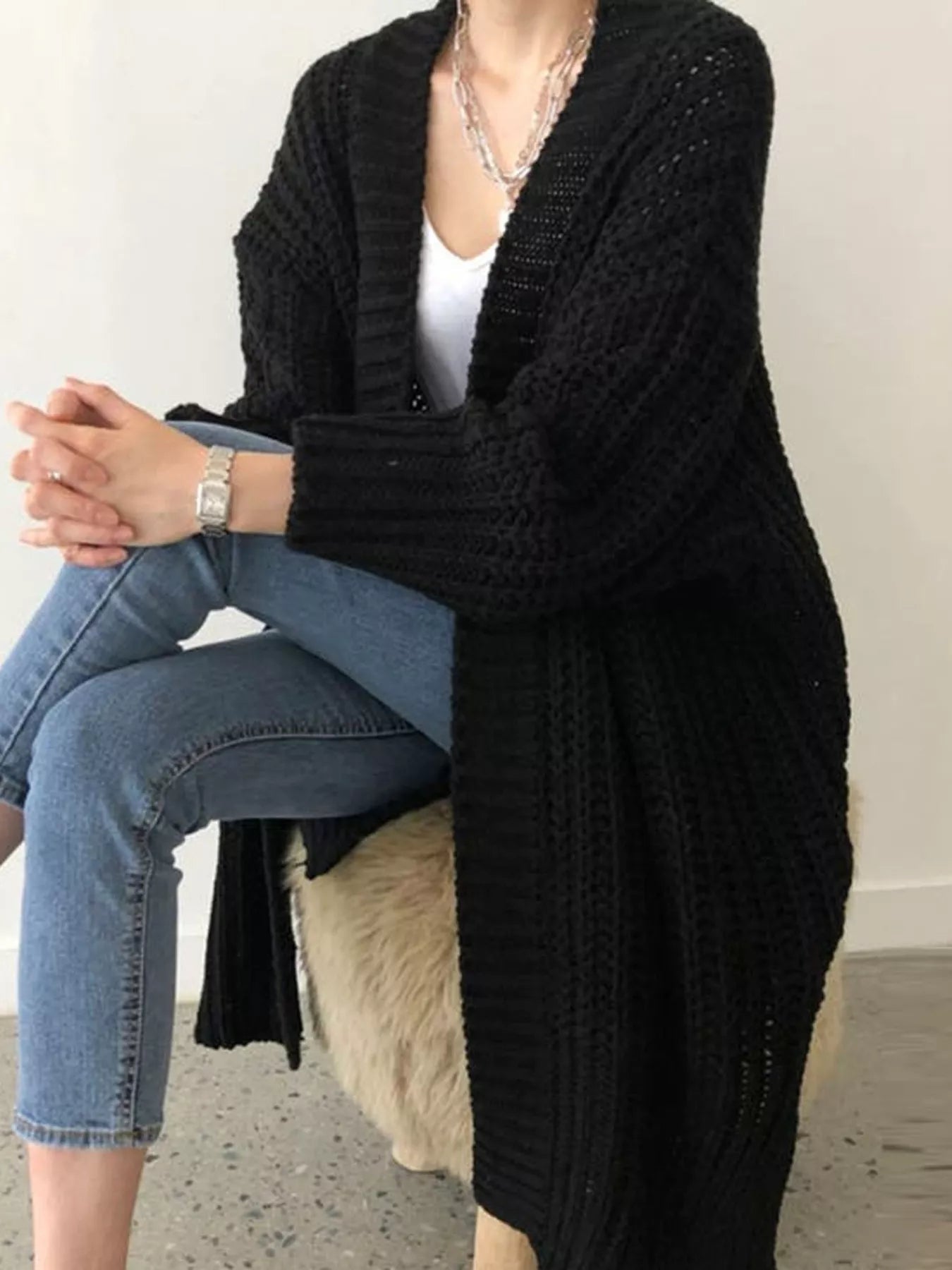 Chunky Knit Open Front Cardigan 