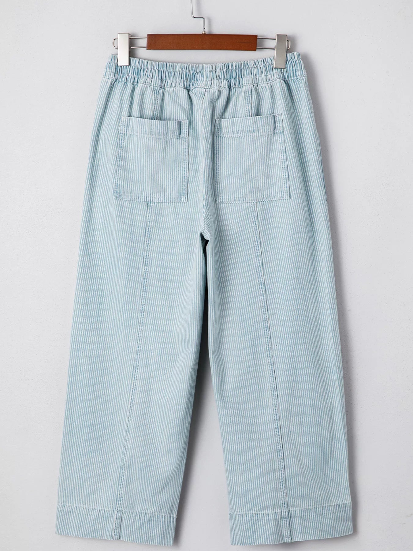 Stripe Mid Rise Drawstring Waist Jeans 