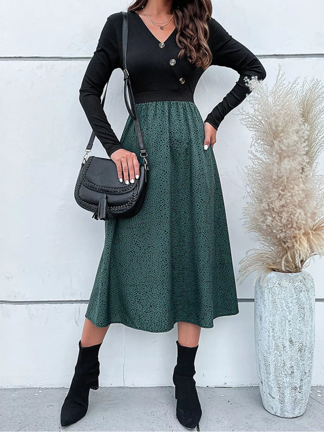 Animal Print Long Sleeve Midi Dress 