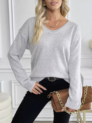 Casual V-Neck Drop Shoulder Sweater 