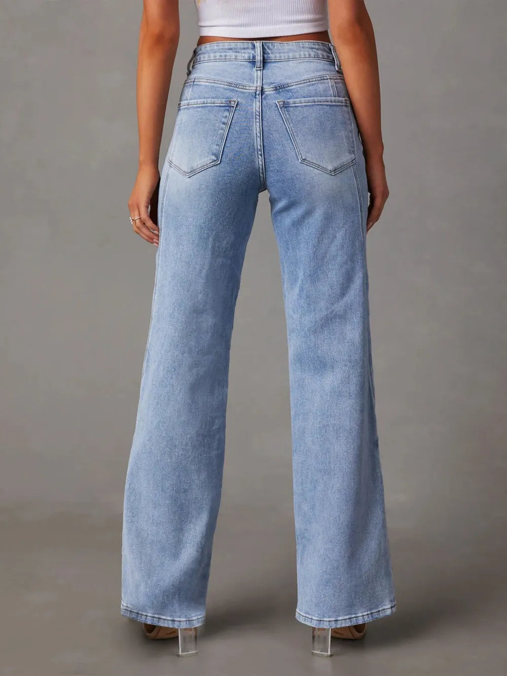 High Waist Straight Jeans with Pockets 
