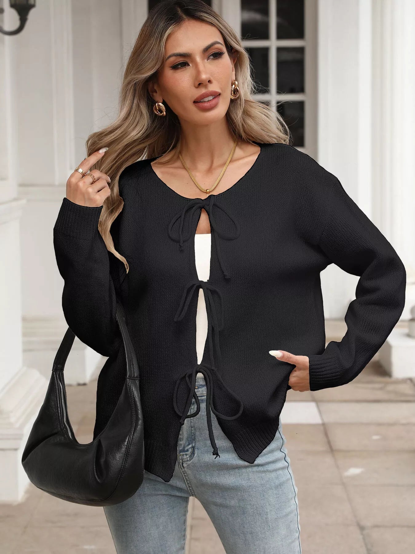 Tie-Front Long Sleeve Cardigan 