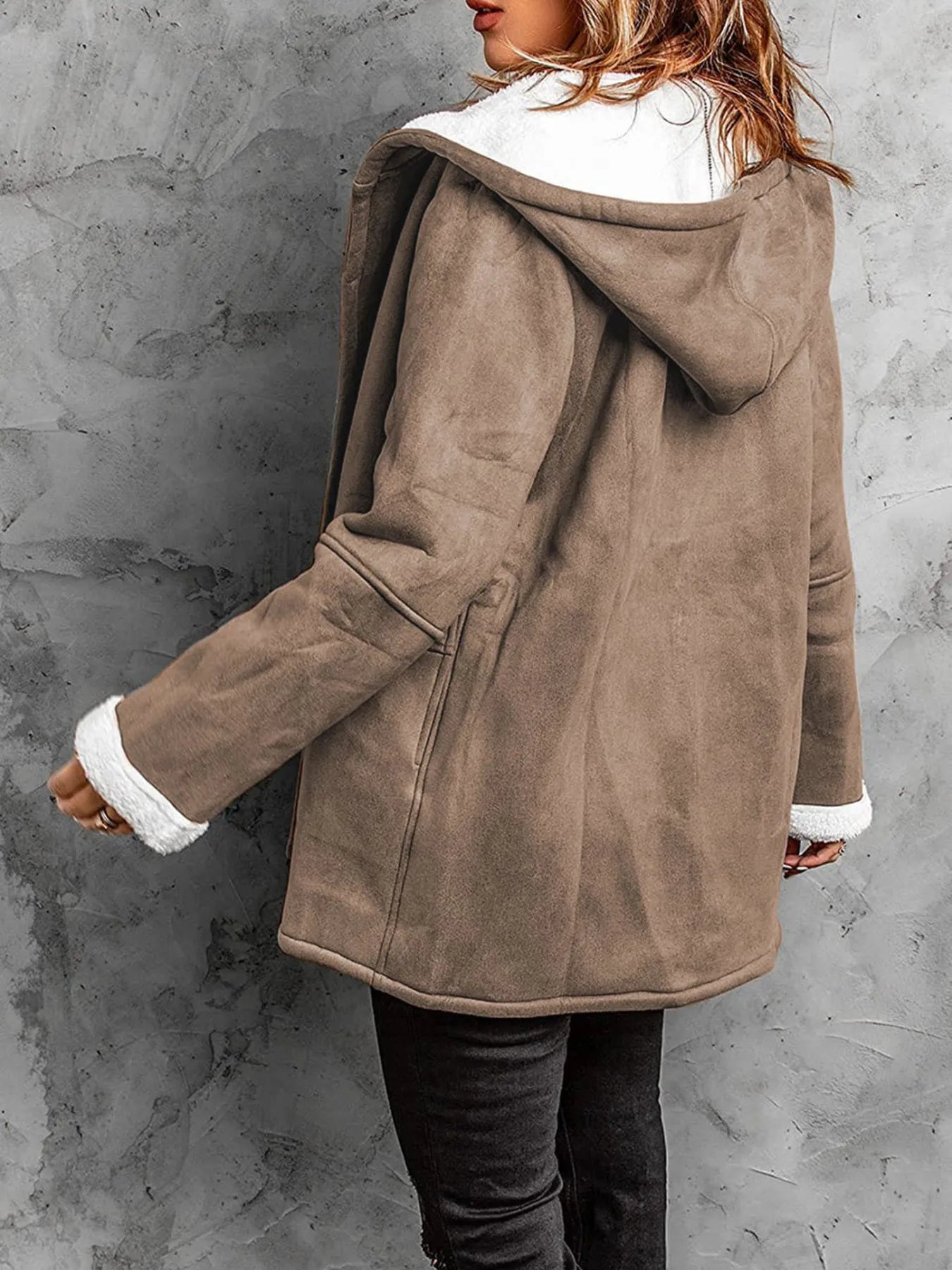 Full Size Cozy Sherpa Lined Toggle Coat with Hood Plus Size 