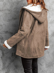 Full Size Cozy Sherpa Lined Toggle Coat with Hood Plus Size 