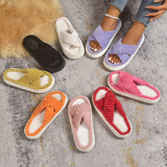 Crisscross Open Toe Platform Slippers 