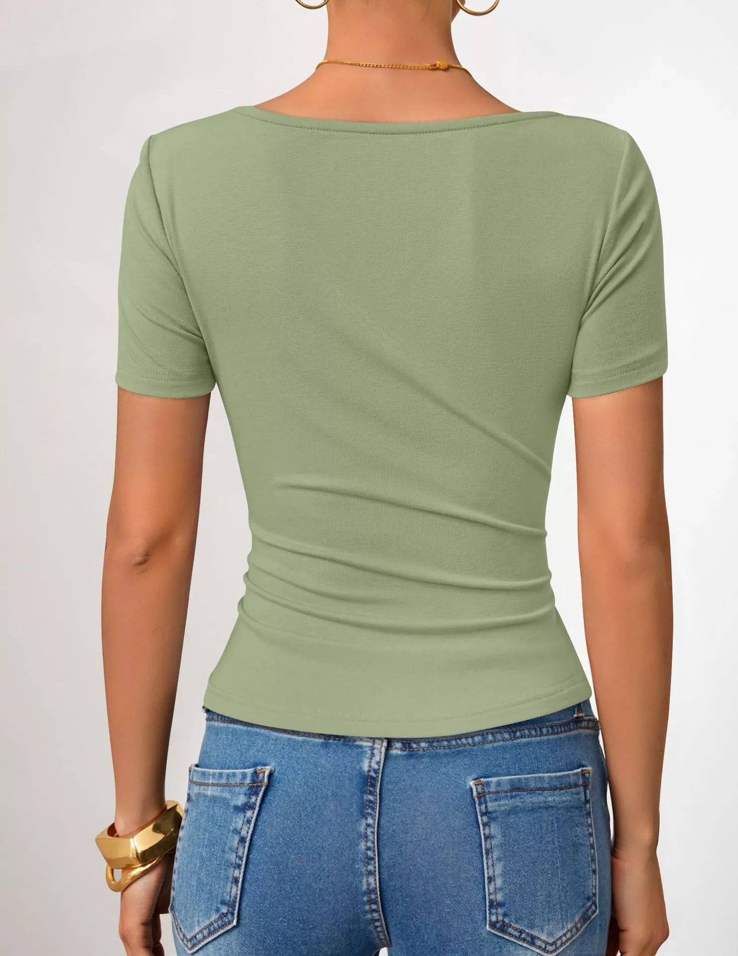 Asymmetrical Neckline Fitted T-Shirt 