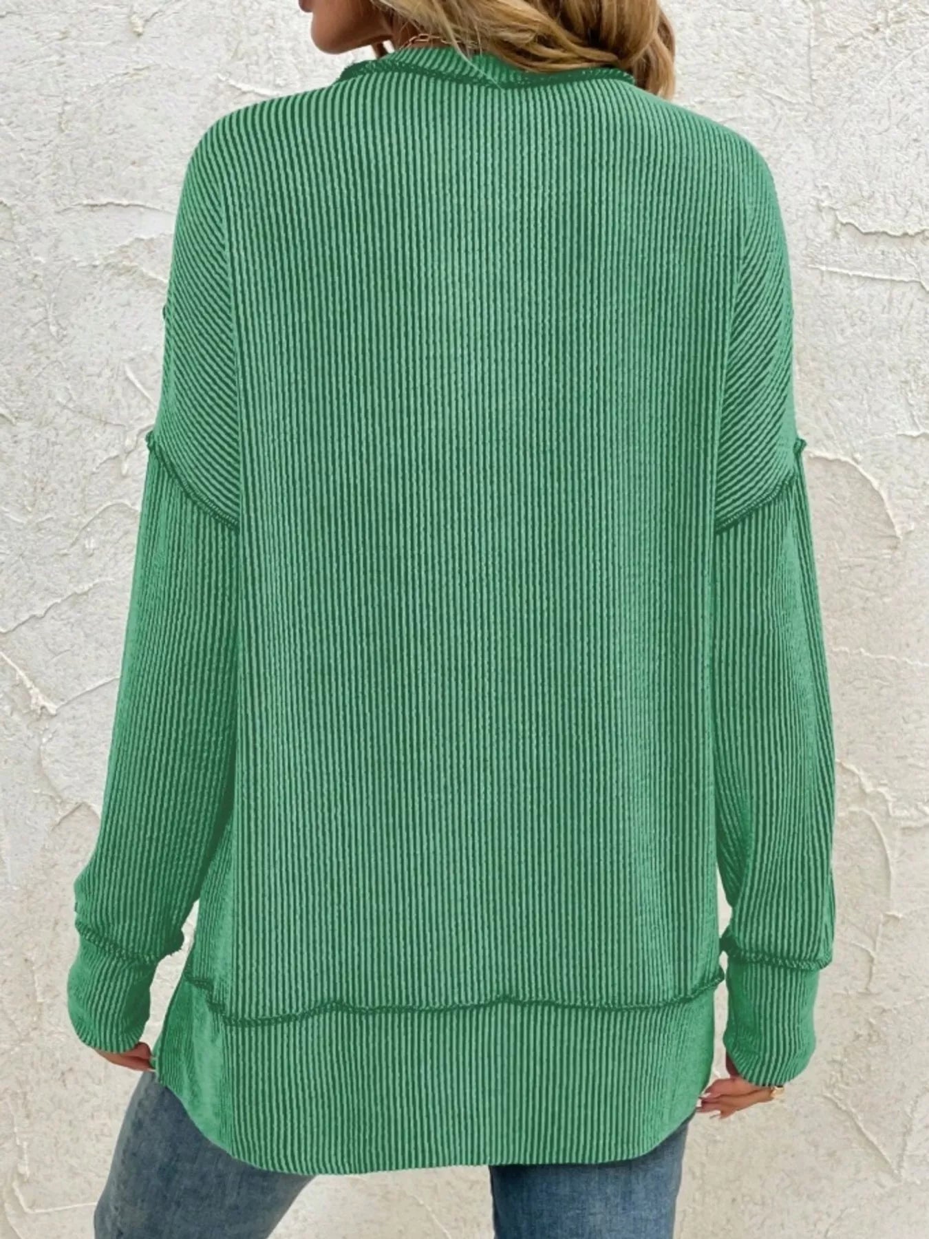 Side Slit Round Neck Dropped Shoulder Sweatshirt 