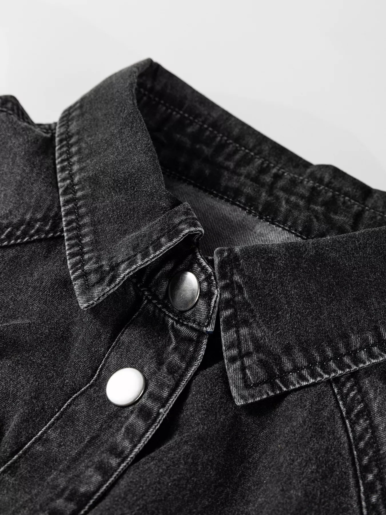 Chest Pocket Raw Hem Denim Loose Shirt Dress 