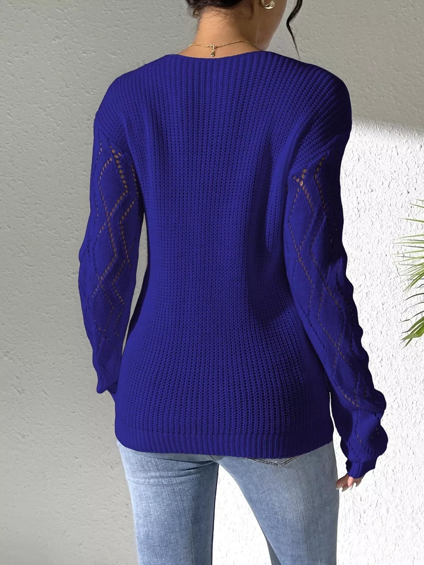 V-Neck Hollow Knit Sweater 