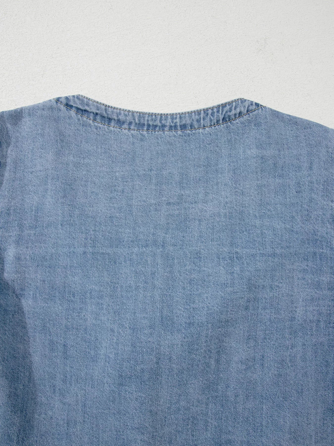 Tied Front Puff Sleeve Denim Top 