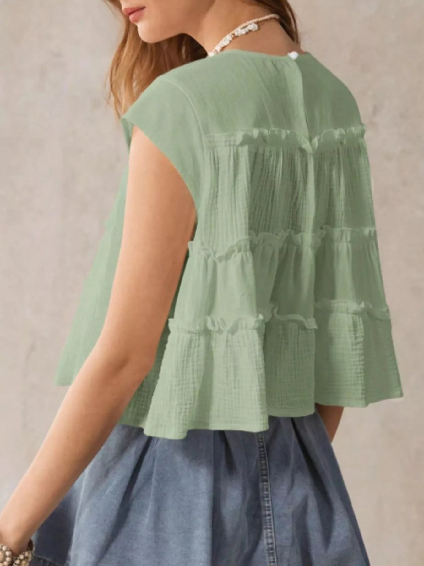 Tiered Cap Sleeve Blouse 