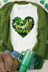 Clover Heart Round Neck Short Sleeve T-Shirt 